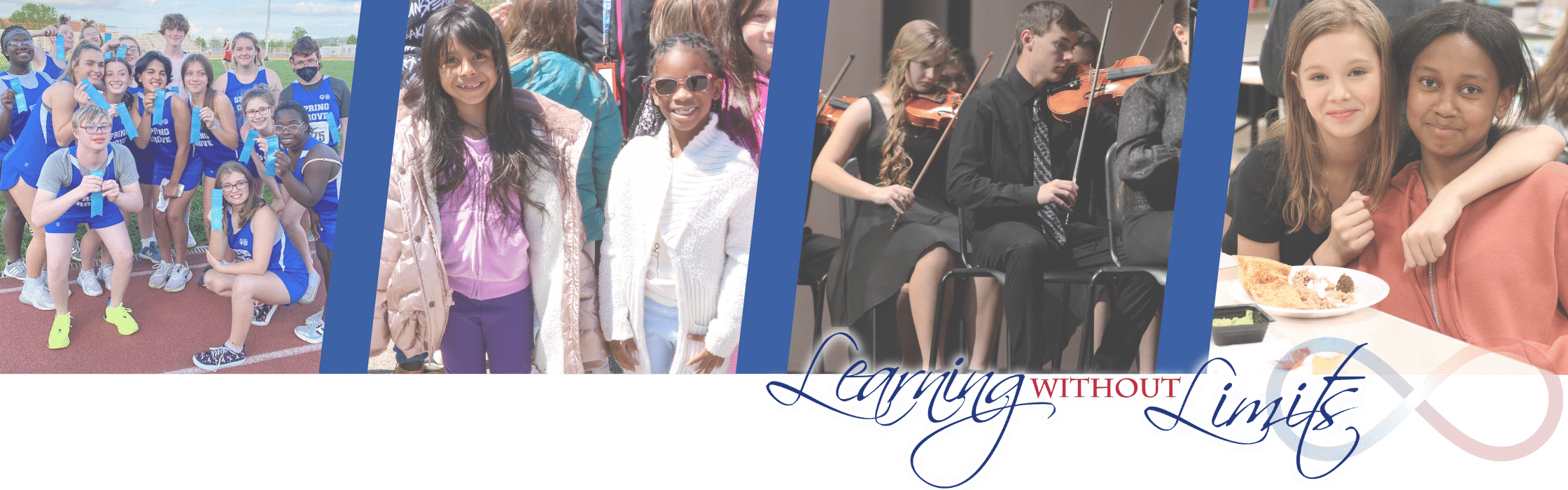 Pictures collage of students. Learning Without Limits logo.